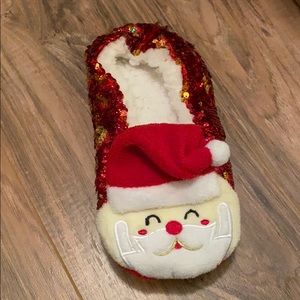 Reversible sequin Santa slippers